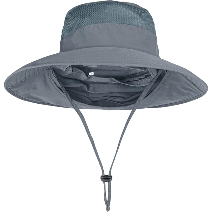 Wide-Brim Bucket Sun Hat with Neck Flap