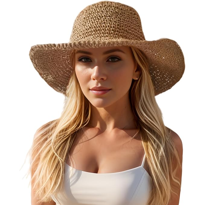 Floppy Wide-Brim Straw Fedora Sun Hat