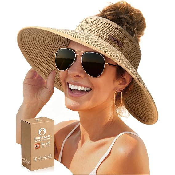 Wide-Brim Straw Visor Sun Hat