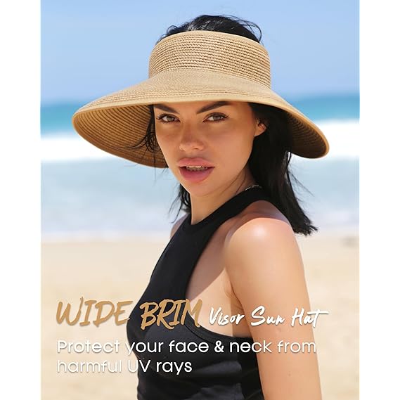Wide-Brim Straw Visor Sun Hat