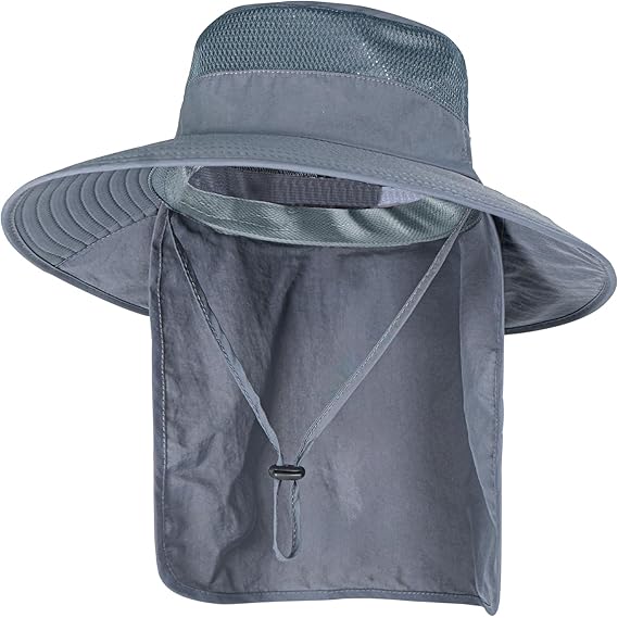 Wide-Brim Bucket Sun Hat with Neck Flap