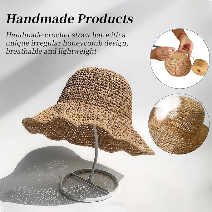 Floppy Wide-Brim Straw Fedora Sun Hat