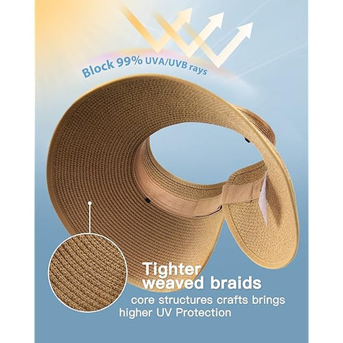 Wide-Brim Straw Visor Sun Hat