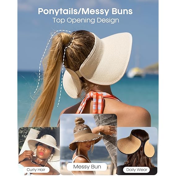 Wide-Brim Straw Visor Sun Hat